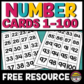 Preview of MATH GAME CARDS NUMBER FLASH CARDS 1-100 FOR NUMBER RECOGNITION, COMPARING ETC