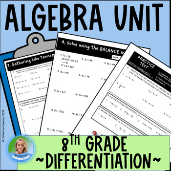 Preview of MATH GRADE 7 8 ALGEBRA Unit Substitution Self Paced Worksheets ANSWERS