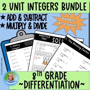 Preview of MATH 8th Grade Integers Units - Self Paced, Differentiate, Worksheets, Test Prep