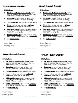 Preview of MATH Growth Mindset CHECKLIST SOCIAL/EMOTIONAL FOCUS