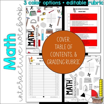 Preview of MATH Interactive Notebook Cover, Grading Rubric, and Table of Contents