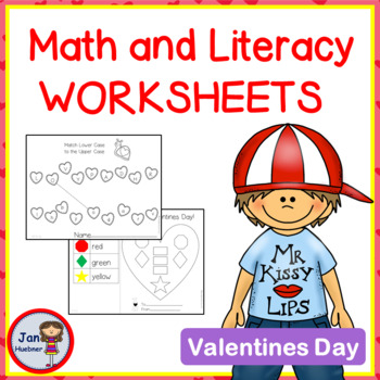 Preview of MATH & LITERACY Numbers and Letters Valentines Day Worksheets