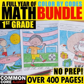 Preview of MATH MONTHLY Color by Code - 1st Grade BUNDLE