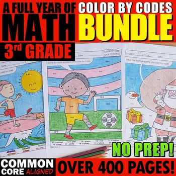 Preview of MATH MONTHLY Color by Code - 3rd Grade BUNDLE