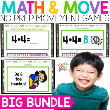 Preview of Math Games and Worksheets Bundle | MATH & MOVE Movement Break Activities