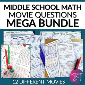 Preview of MATH MOVIE questions BUNDLE End of the year Activity