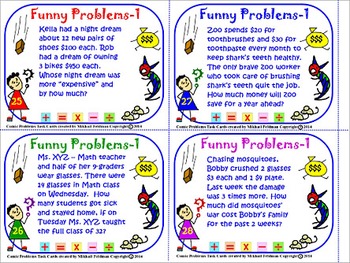 MATH MULTISTEP FUNNY WORD PROBLEMS #1: ALL OPERATIONS 36 Task Cards  Assessment!