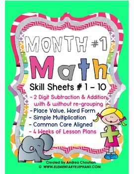 Preview of MATH Skill Sheets & Mini-Lessons MONTH 1- Place Value, Addition/Subtraction