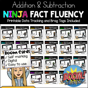 Preview of MATH NINJA: Addition & Subtraction Basic Facts Fluency BOOM CARDS