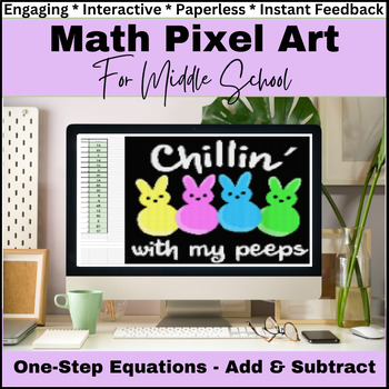 Preview of MATH PIXEL ART One-Step Equations 6th Grade 7th Grade 8th Grade Self-Checking