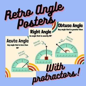 Preview of MATH POSTERS WORD WALL - Types of Angles WITH PROTRACTORS - Retro 70's Inspired