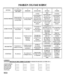 sample rubric for problem solving in math