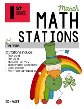 Preview of MATH STATIONS - Common Core - Grade 1 - MARCH