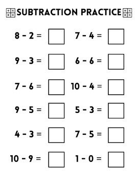 Preview of MATH - Subtraction Practice Worksheet