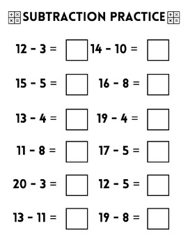 Preview of MATH - Subtraction Practice Worksheet #3