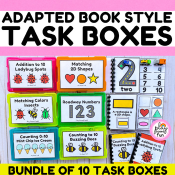 Preview of MATH TASK BOXES, SPECIAL EDUCATION ADAPTED BOOK BUNDLE, TASK CARDS KINDERGARTEN