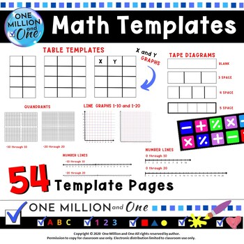 Preview of MATH Template Pages-Tables-Tape Diagrams-Graphs-Number Lines 0-10 and -20 to 20