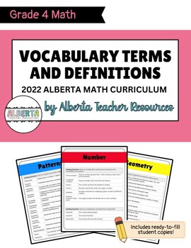 Preview of MATH VOCABULARY- Comprehensive Grade 4 NEW Alberta Math Resource w/ Definitions