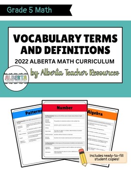 Preview of MATH VOCABULARY- Comprehensive Grade 5 NEW Alberta Math Resource w/ Definitions