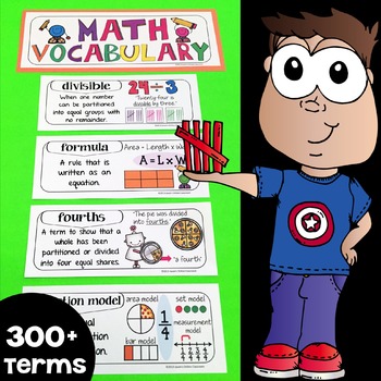 Preview of MATH Vocabulary Word Wall Cards with Definitions & Pictures 3rd Grade Focus Wall