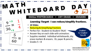 Preview of MATH WHITEBOARD DAY Reduce / Simplify Fractions