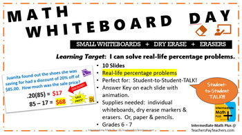 Preview of MATH WHITEBOARD DAY Real-Life Percentage Problems