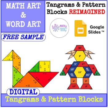 Preview of MATH & WORD ART Digital Tangrams & Pattern Blocks Puzzles (Google Slides) FREE