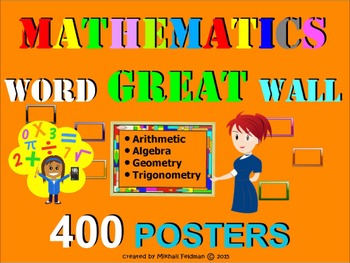 Preview of MATH WORD WALL - 400 Printable Posters or Cards! Vocabulary & Knowledge Builder!