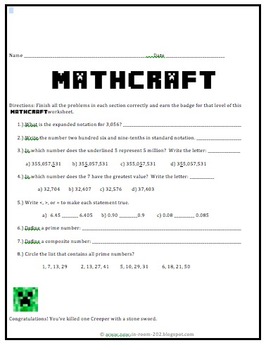 MATHCRAFT: Fifth Grade Math Review Packet by What's New in 