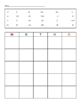 Preview of MATHO [Bingo] - Solving Linear Equations
