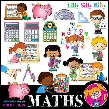 Preview of MATHS Clipart set. BLACK AND WHITE & Color Bundle. {Lilly Silly Billy}