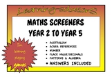 MATHS SCREENER for DIFFERENTIATION - Years 2-5 - ACARA - A