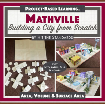 Preview of MATHVILLE Build a City Math Project Geometry Volume Area Nets End of Year