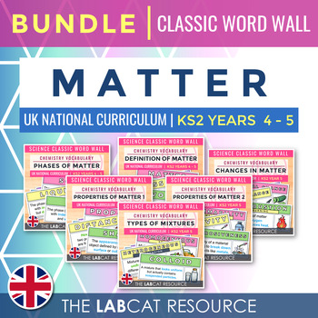 Preview of MATTER | Science Classic Word Wall (Chemistry Vocabulary) Bundle [UK]