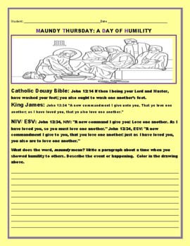 Preview of MAUNDY THURSDAY: A WRITING ACTIVITY: GRS. 4-8, ELA, & ESL