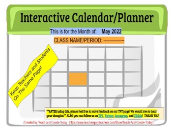 Preview of MAY 2022 Interactive Calendar * Lesson Planner For any Class Google Slides