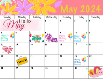 Preview of MAY 2024 CALENDAR- EDITABLE