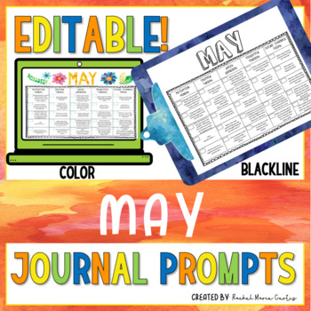 Preview of MAY DAILY WRITING PROMPTS - MAY Editable Calendar Journal Prompt