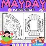 MAY DAY BASKET Flowers Coloring Paper Craft Template for k