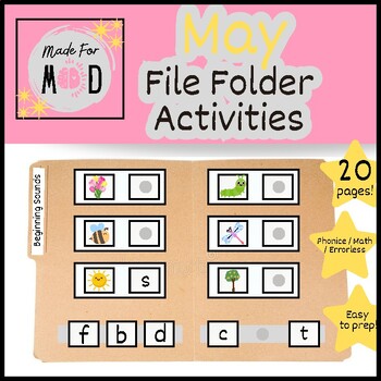 Preview of MAY File Folder Activities | Spring | Insects | Flowers | Math, ELA, Errorless