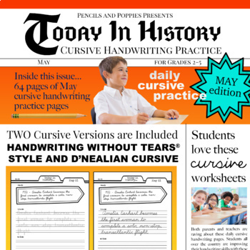 Preview of MAY Today in History CURSIVE handwriting practice daily cursive writing trivia