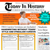 MAY Today in History CURSIVE handwriting practice daily cu