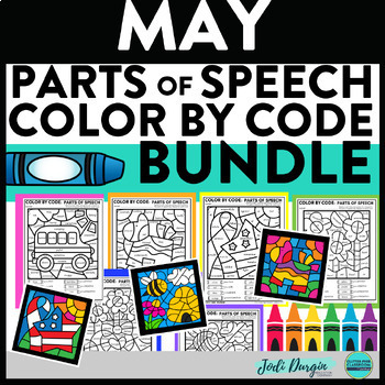 Preview of MAY color by code spring parts of speech grammar activity worksheet