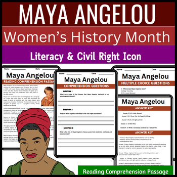Preview of MAYA ANGELOU" Women History Month Reading Comprehension Passage-Nonfiction