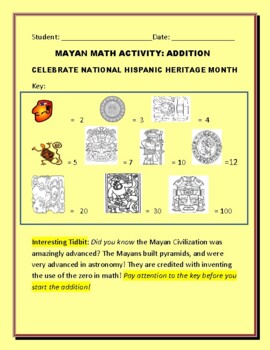 Preview of MAYAN MATH ACTIVITY: W/ USE OF KEY FOR GLYPHS/ ANSWER KEY INCLUDED GRS.3-6