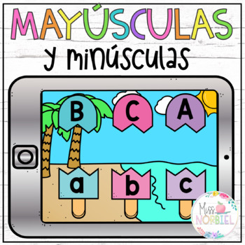 Preview of MAYUSCULAS Y MINUSCULAS BOOM CARDS, Upper and lower case in spanish Freebie