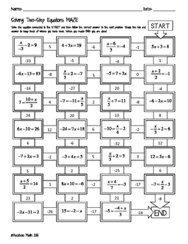 Maze Solving Two Step Equations Algebra By Pecktabo Math Tpt
