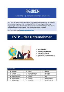 Preview of MBTI Persönlichkeitstypen - ESTP - Kreatives Schreiben (German)