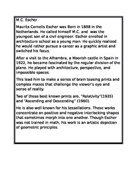 Preview of M.C. Escher Bio for Kids