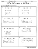 MCAS Algebra Skill Sheet Answer Key